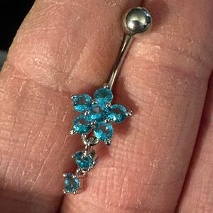 Belly Ring-Blue Aqua stones-Stainless Steel Silver Navel Belly ring nwt